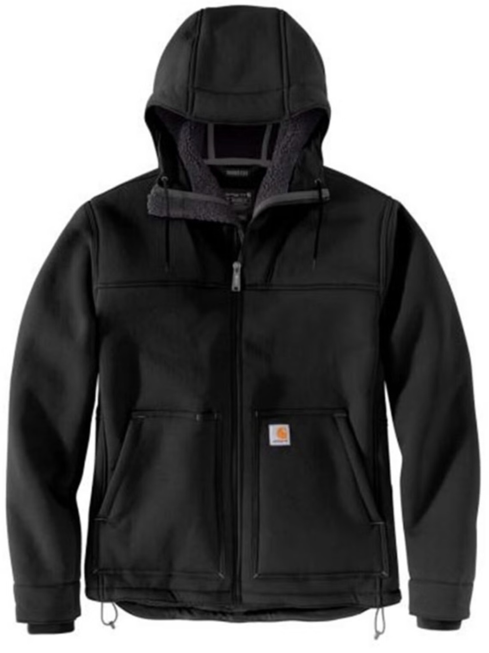 CARHARTT - RAIN DEFENDER Black Sherpa-Lined Hooded Work Jacket with Zip Front